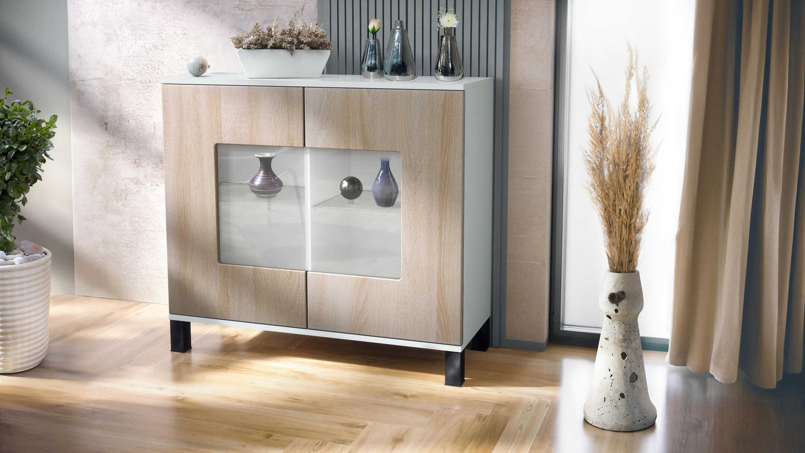KOMMODE Grömitz Eiche sägerau - Eiche San Remo, Holzwerkstoff (92.5/84.5/35cm) - Vladon