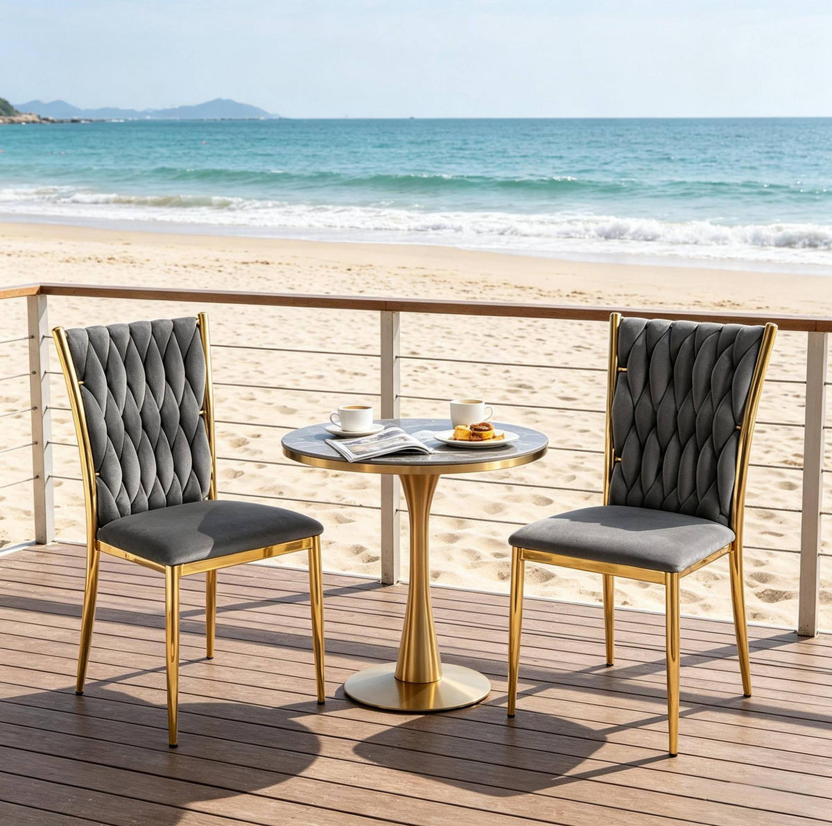 ESSSTUHL 2er-Set Samt Dunkelgrau/Gold 47 x 94,5 x 59,5 cm - Dunkelgrau, Metall (47/94.5/59.5cm) - Meubliv