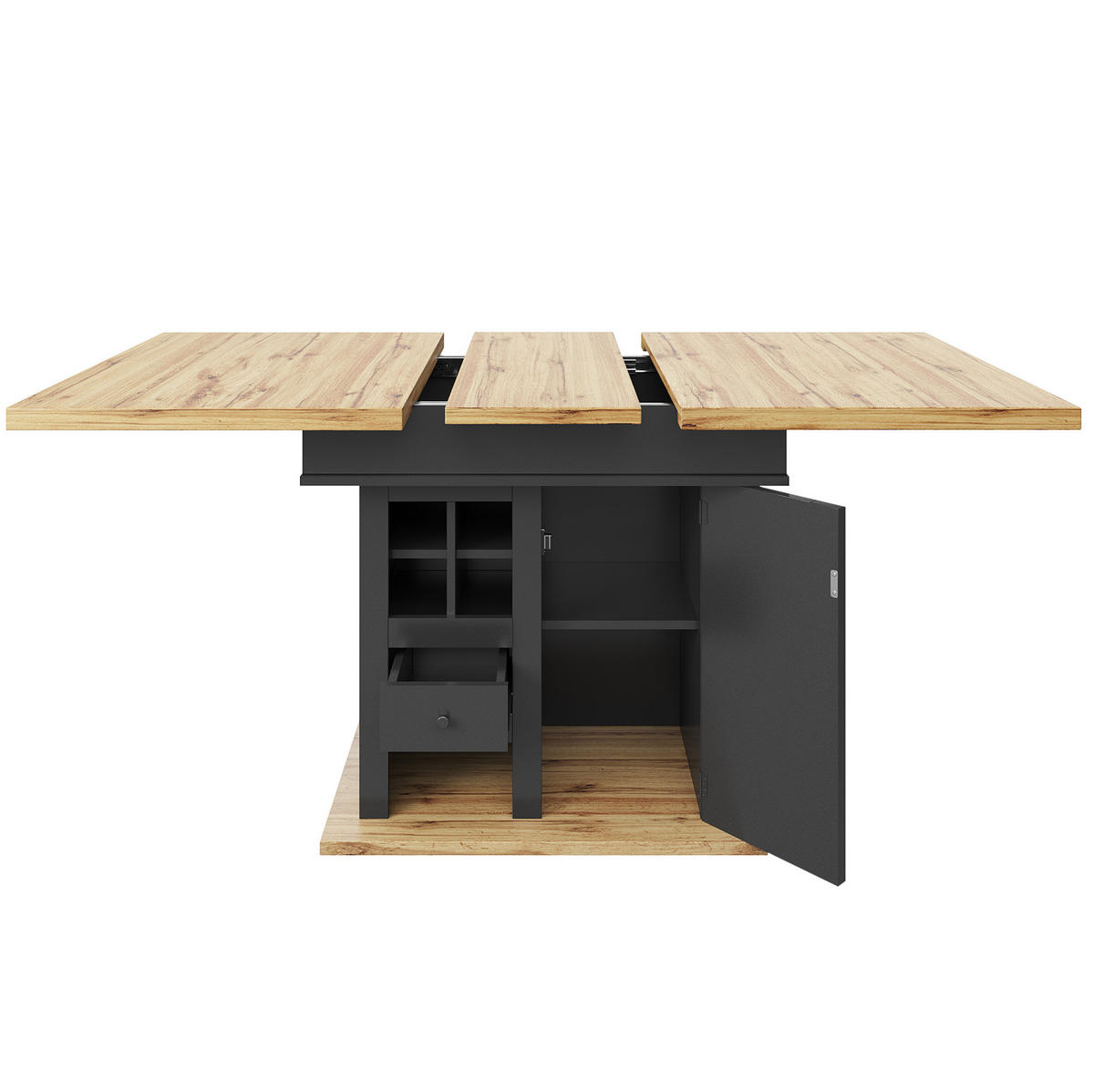 AUSZIEHBARER Esstisch aus MDF mit Stauraum, 110-140/80/75 cm, Schwarz/Natur - Schwarz, Holzwerkstoff (110/80/75cm) - Redom