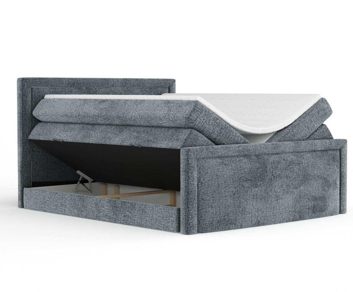 BOXSPRINGBETT Lavenda Blau Grau 200/200 cm - Blaugrau/Schwarz, Holz/Holzwerkstoff (200/200cm) - Maison de Reve