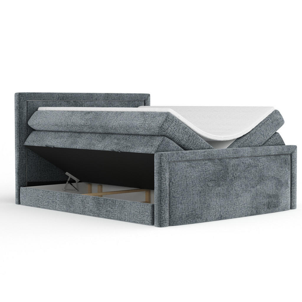 Thumbnail - Maison de Reve Boxspringbett, Blaugrau, Textil, Buche, Kiefer, H3 + H4, 7-Zonen, Höhe ca. 40 cm, 180x200 cm, Handmade in...