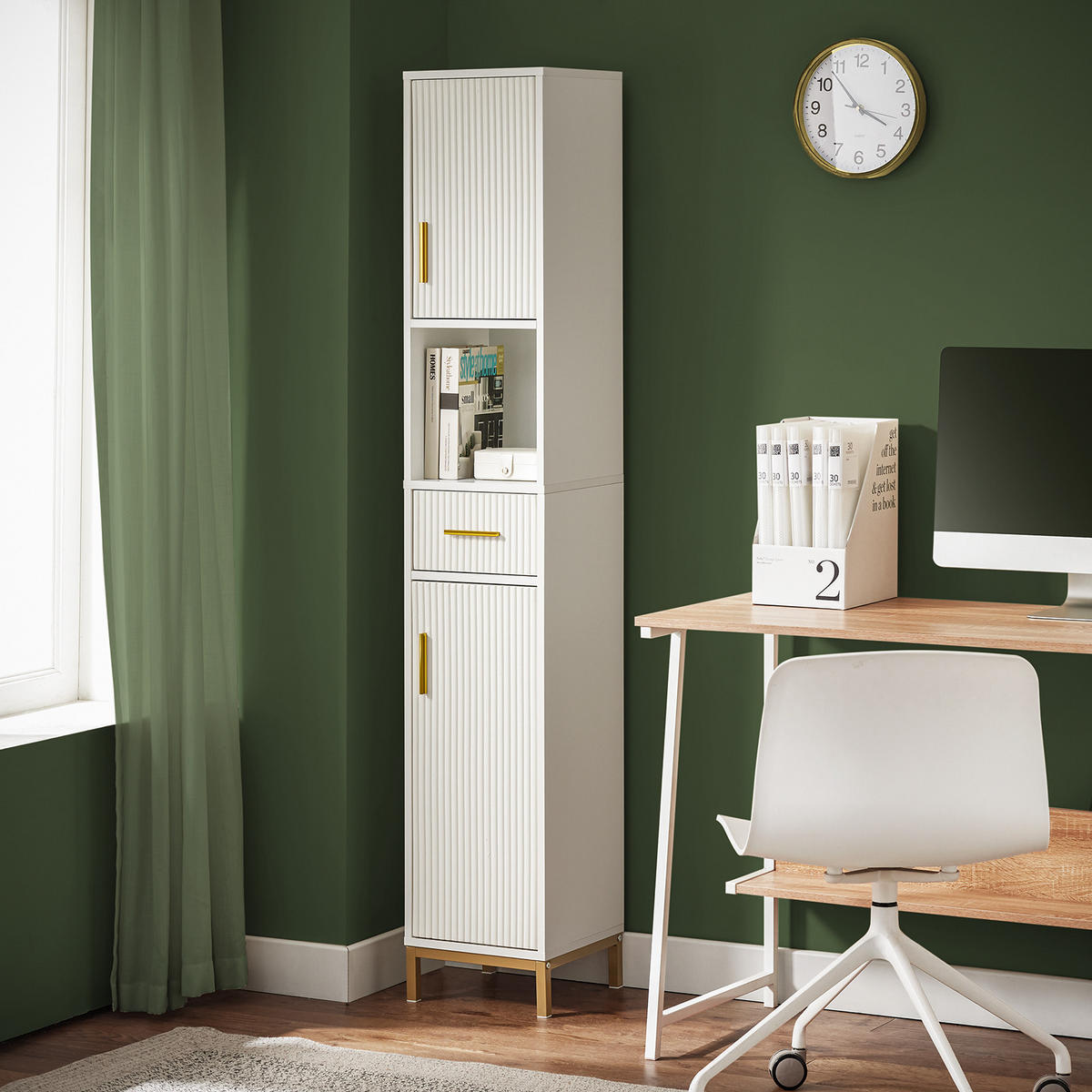 HOCHSCHRANK Weiß - Weiß, Holzwerkstoff/Metall (30/170/30cm) - SoBuy