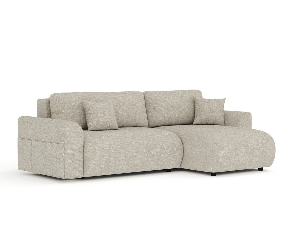 ECKSOFA MIT SCHLAFFUNKTION Bodega Beige Grau Chenille - Beige/Schwarz, Holz/Holzwerkstoff (235/138cm) - Maison de Reve