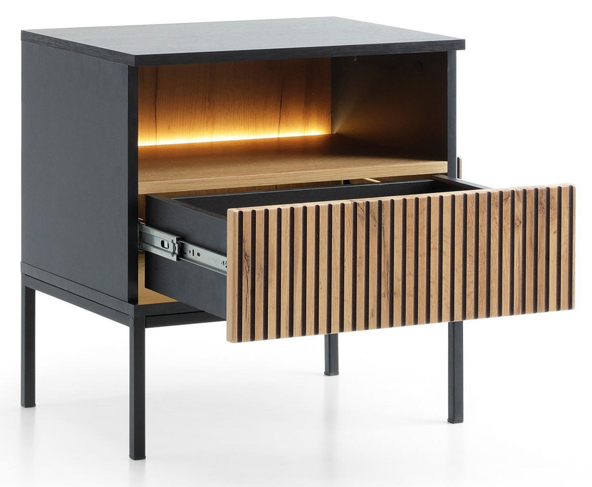 NACHTTISCH 50 cm Haller mit Lamellen, LED-Beleuchtung, Braun - Braun, Holz (54/56/39cm) - Emporius