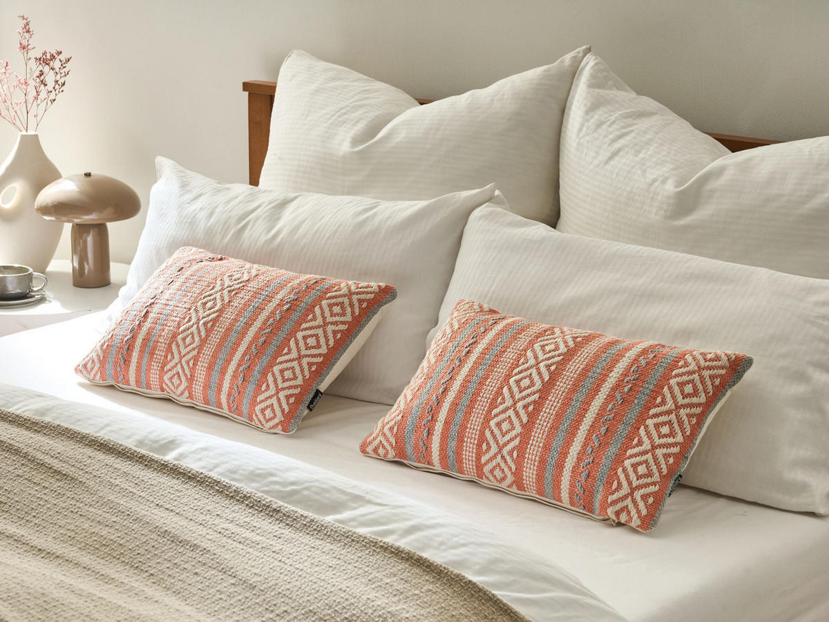 DEKOKISSEN 2er-Set Orange 50/30 cm Inula - Orange, Naturmaterialien/Textil (50/30cm) - Beliani