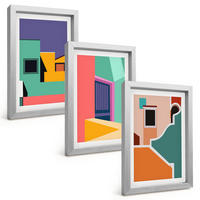 BILDER SET 3er Set - 20x30 cm Silberner Rahmen - Farbenfrohe Illustrationen der Stadt - Silberfarben, Kunststoff (20/30cm) - TULUP