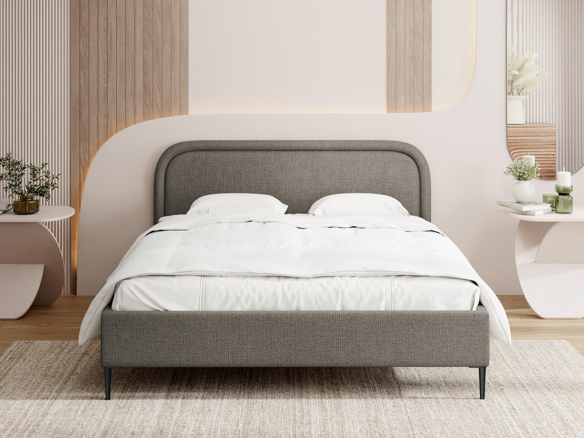 POLSTERBETT Jasmine Slim mit Bettkasten, Lattenrost & hohen Metallfüßen in Taupe Chenille 140x200 cm - Taupe/Birkefarben, Holz/Textil (140/200cm) - WFL GROUP