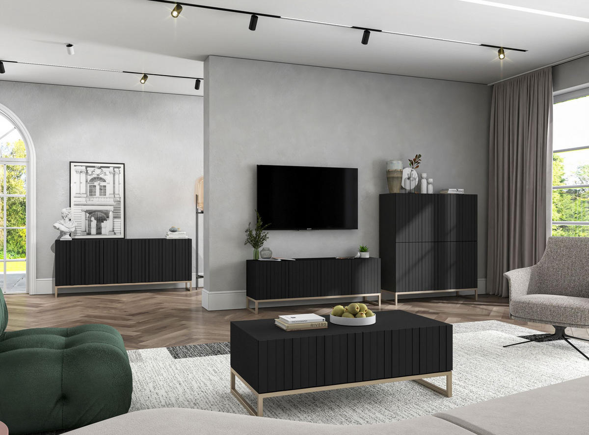 COUCHTISCH Elpis Schwarz matt Glamour 110 cm - Goldfarben/Schwarz, Holzwerkstoff/Metall (54/110/39cm) - Meble Lindner