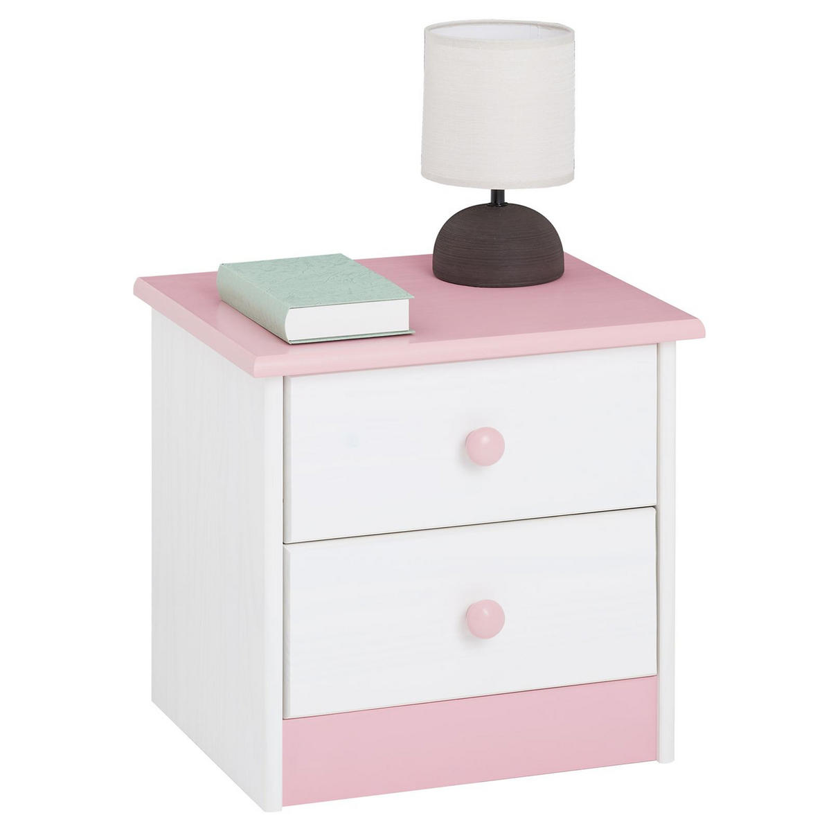 NACHTTISCH RONDO - Weiß/Rosa, Holz (43/41/35cm) - IDIMEX