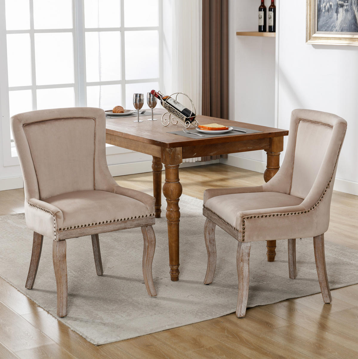 ESSZIMMERSTUHL 2er-Set gepolstert Samt Beige - Beige, Holz (61/91/55cm) - Meubliv