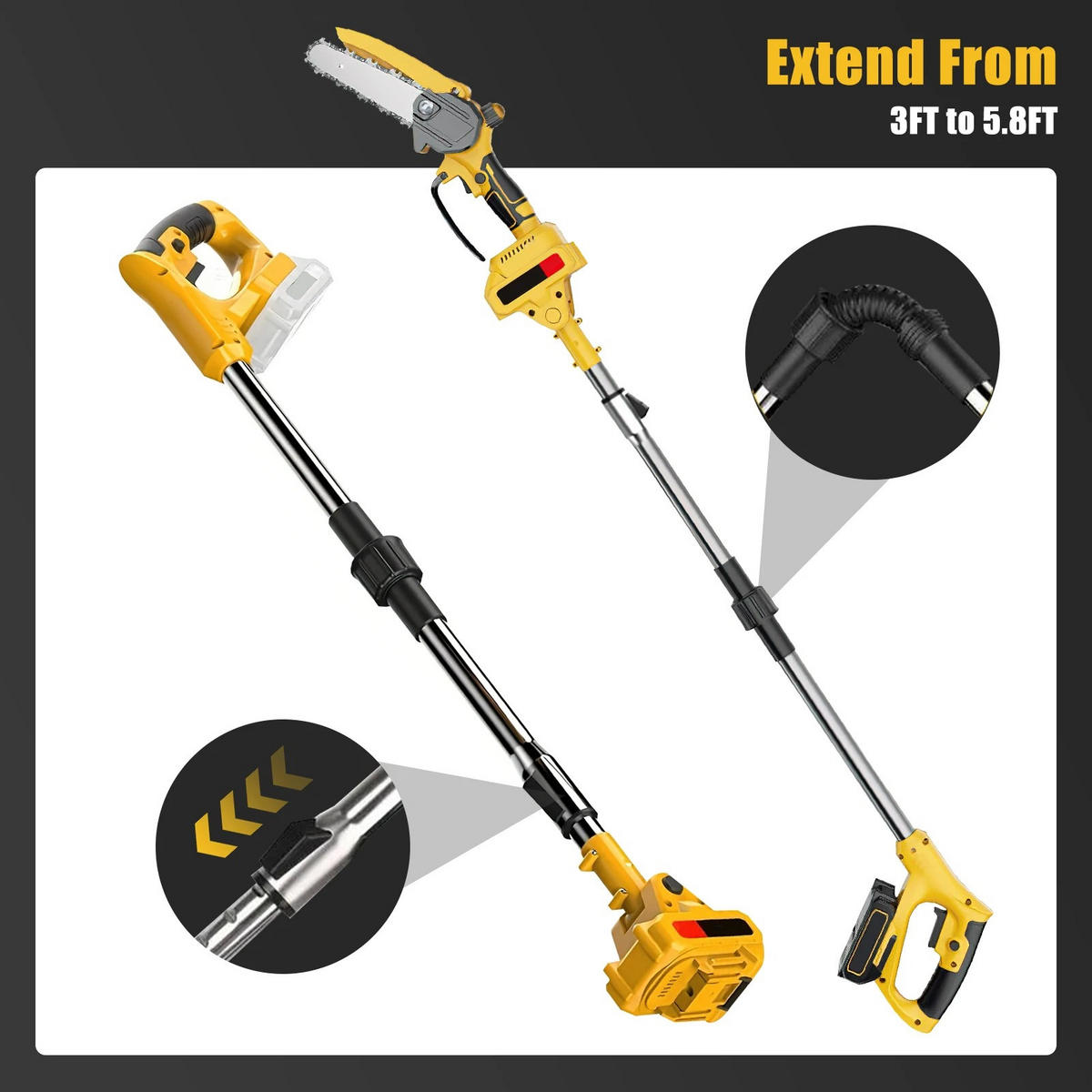 KETTENSÄGE 6-Zoll Akku-Elektro mit 21V Akkus Mit 2 Batterien - Gelb, Metall (15/7/138cm) - Coonoor
