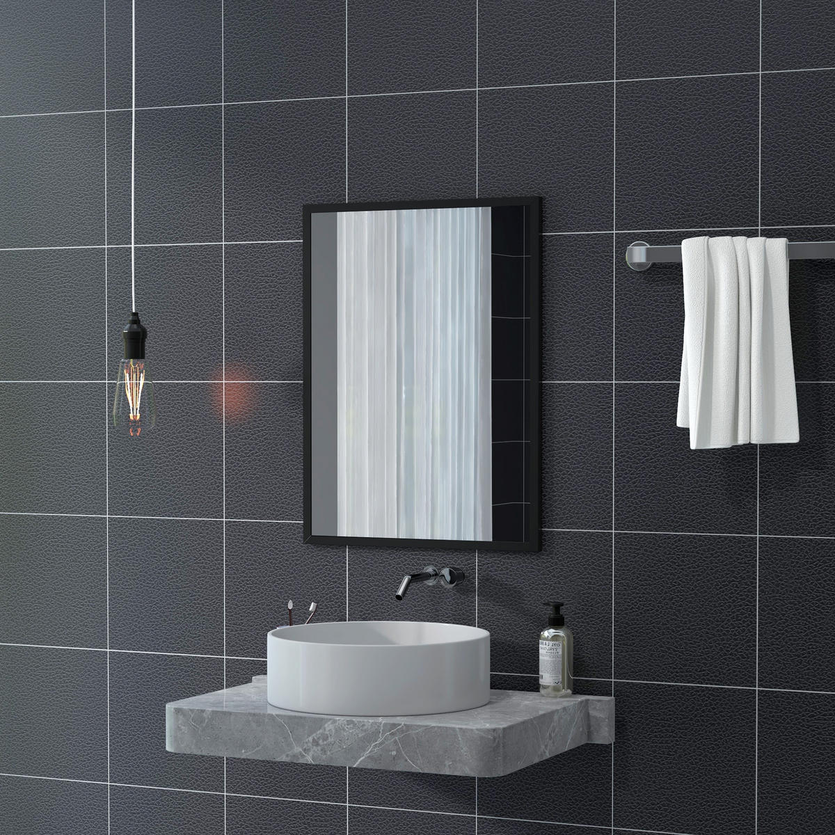 WANDSPIEGEL DE-14351 rechteckig mit schwarzem Rahmen Schwarz - Schwarz, Glas (60/80/2cm) - ComfortXL