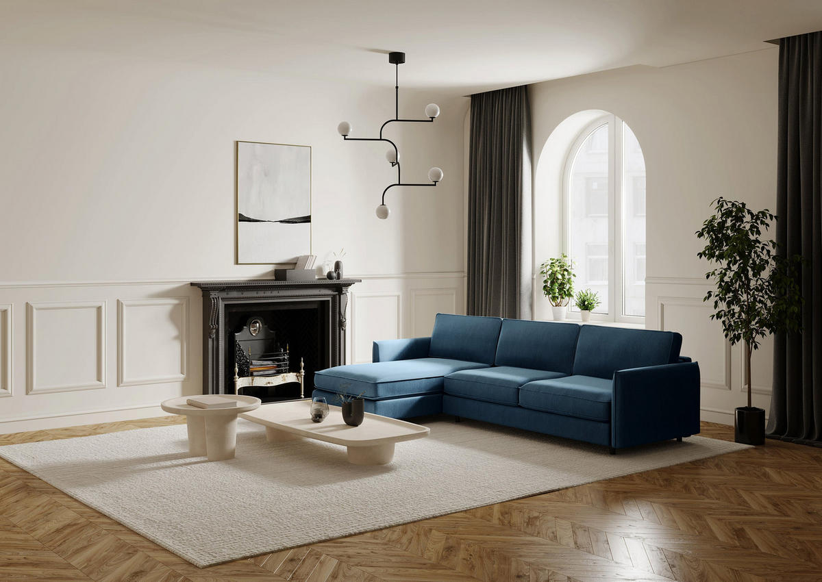 ECKSOFA LINKS Rastergewebe Entenblau 268cm - Blau, Textil (166/268cm) - Sia Home