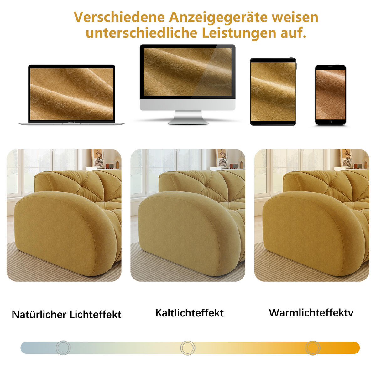 2-SITZER Sofa 204x171x76 cm aus Chenille-Stoff rahmenlos modular mit 2 Hockern, gelb - Gelb, Textil (171/76/204cm)