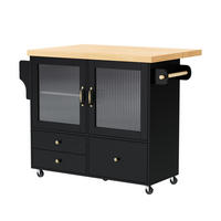 KÜCHENINSEL DE-41114 100/42-70/91,5 cm mit ausklappbarer Arbeitsplatte Schwarz - Schwarz, Holzwerkstoff (100/91.5/42cm) - ComfortXL