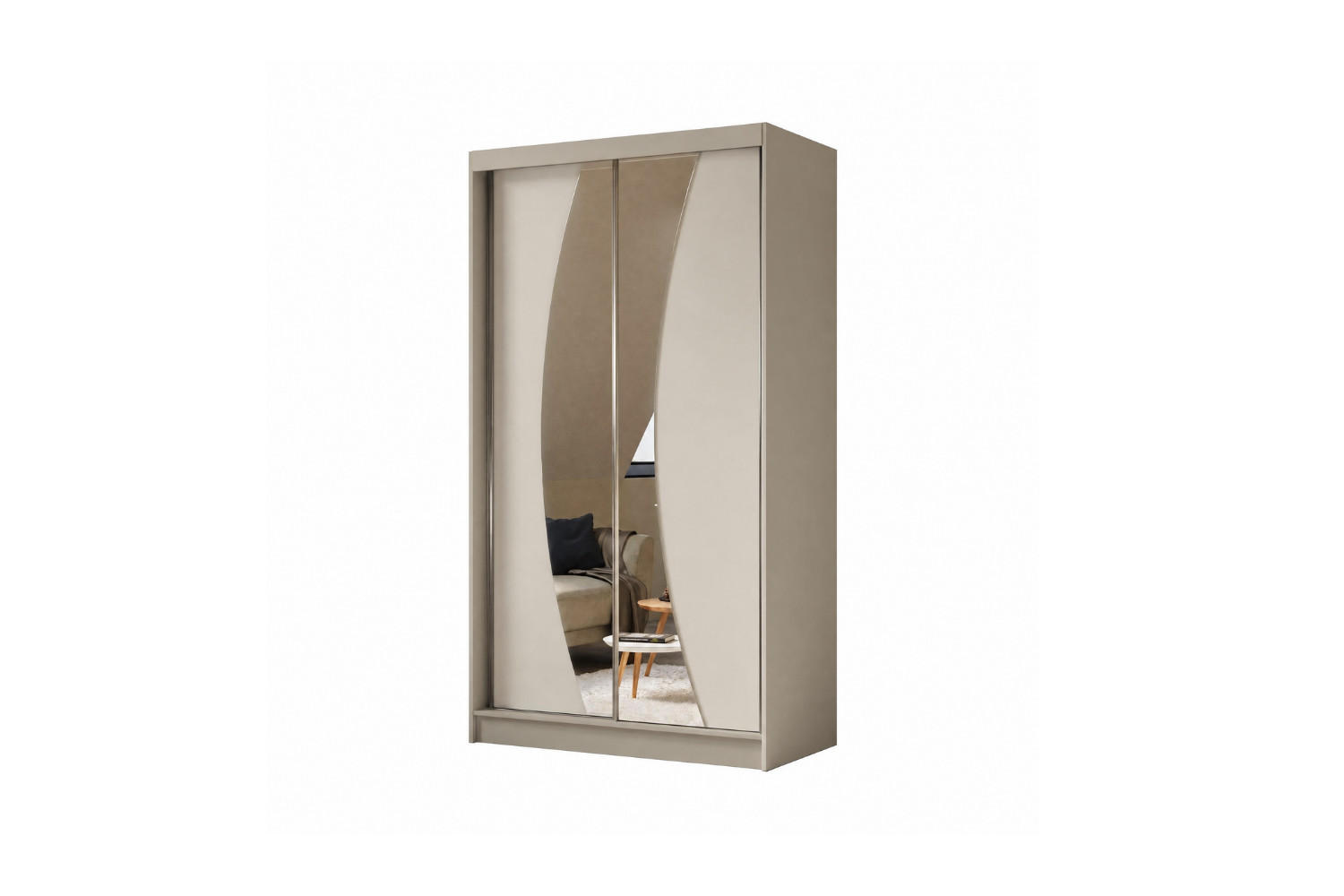 SCHWEBETÜRENSCHRANK Vex 120 cm mit Spiegel, 2-türig, kaschmir - Kaschmir, Kunststoff (120/216/61cm) - Margaret Hadas24