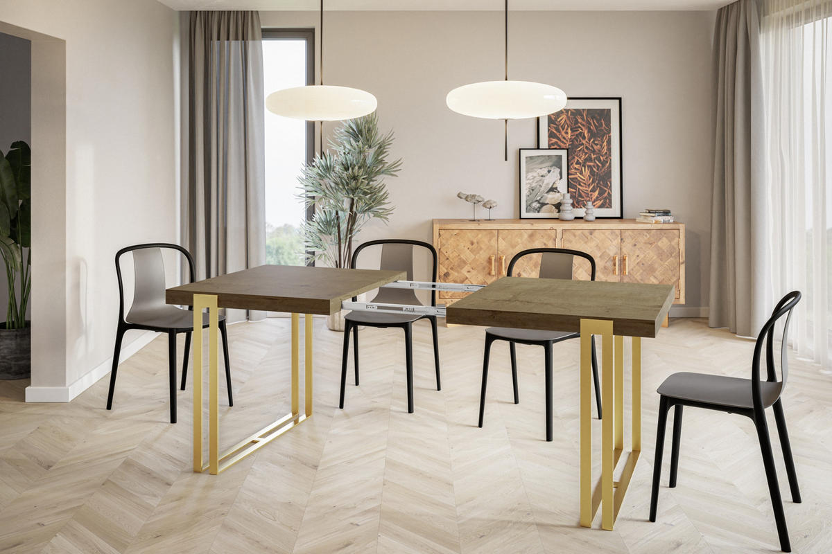 ESSZIMMERTISCH ROSA, ausziehbarer Tisch 160-260X90X77 cm, Farbe: LEFKAS, mit Metallbeinen in Farbe Gold - Dunkelbraun/Goldfarben, Holzwerkstoff (160/90/77cm) - Alpi-Möbel