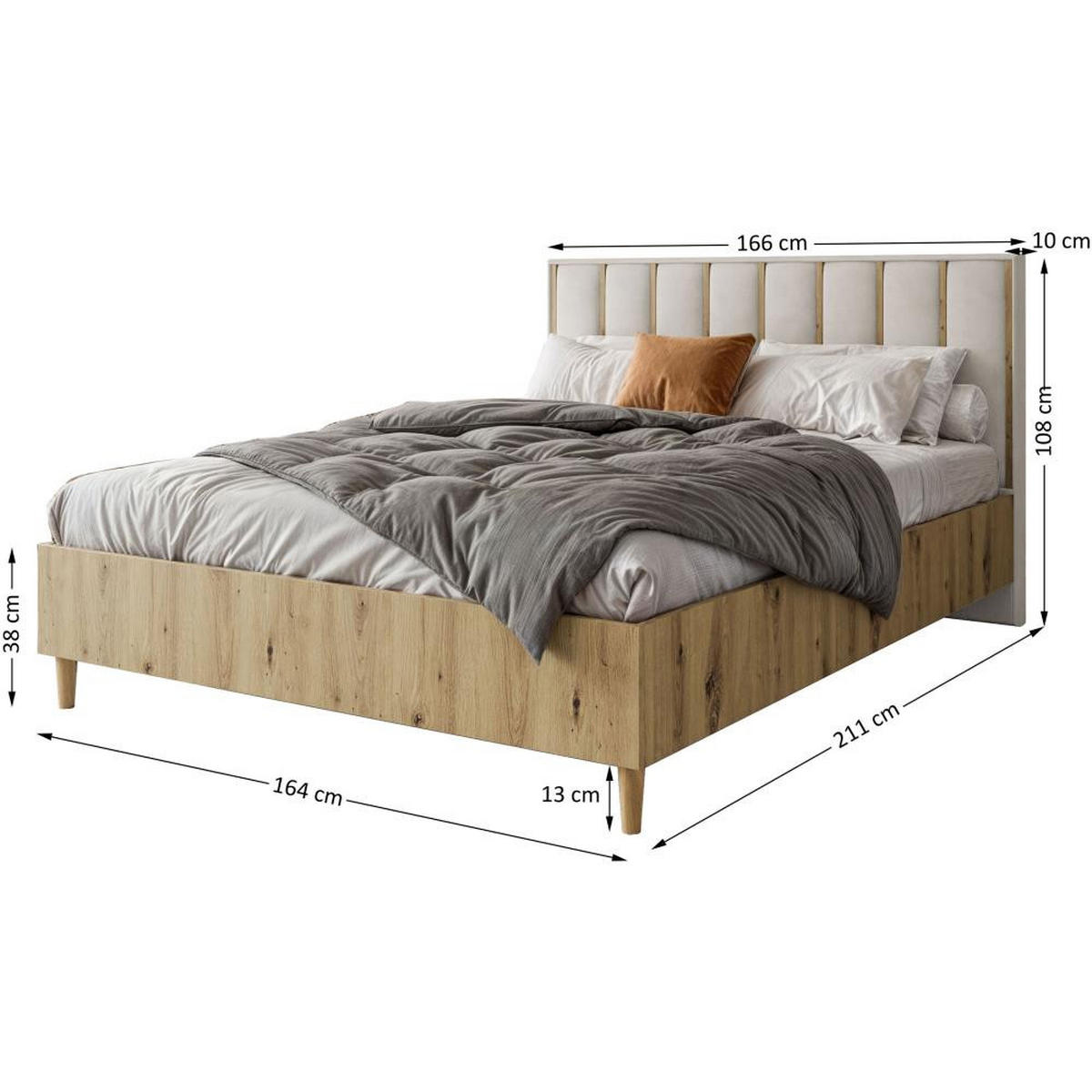 POLSTERBETT Stella 166/211/108 eiche Artisan/beige - Beige/Eiche Artisan, Holzwerkstoff/Textil (160/200cm) - Beautysofa