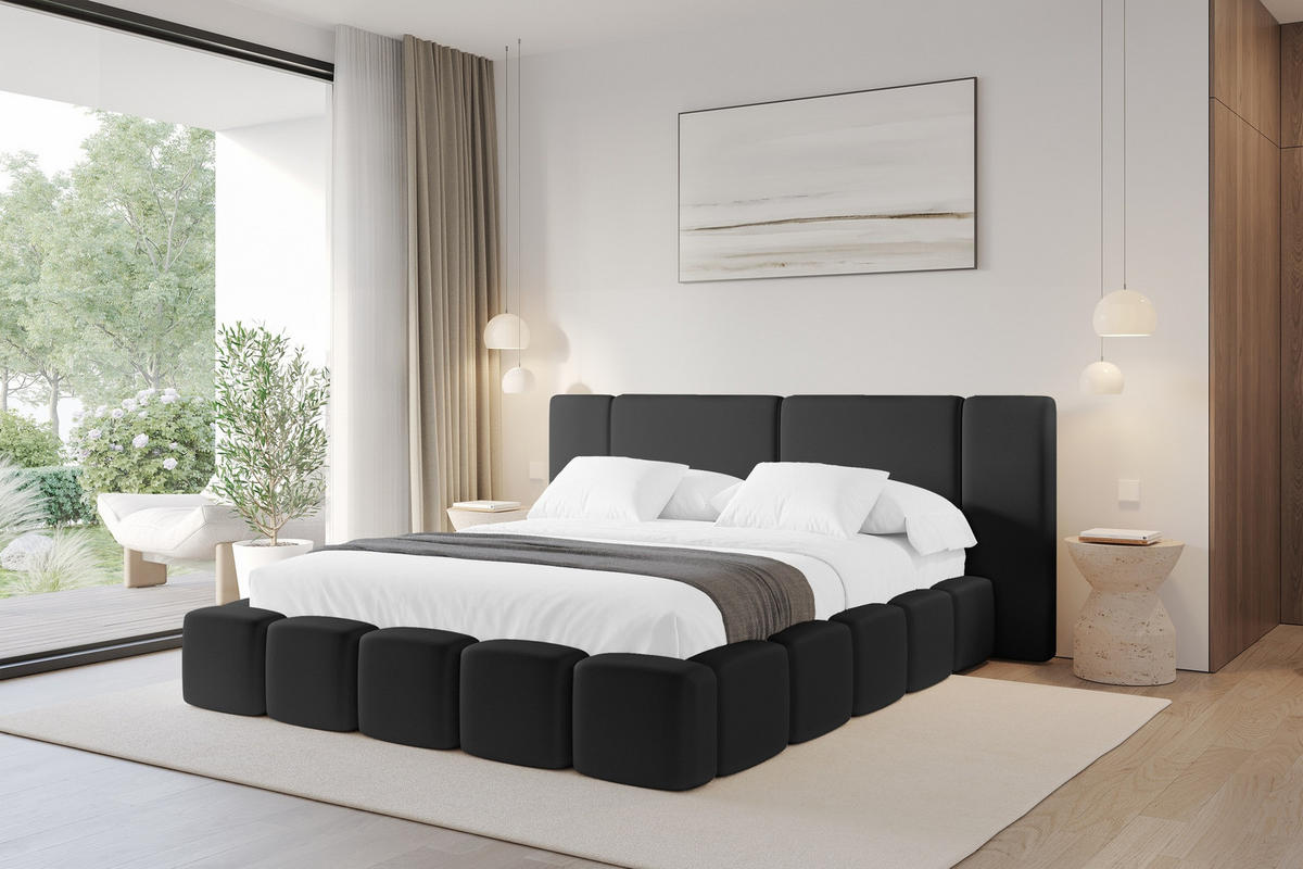 POLSTERBETT mit Bettkasten und Lattenrost, Bett mit Matratze H3/H4 - NILO 140x200 Schwarz - Schwarz Hochglanz, Holzwerkstoff/Textil (140/200cm) - ALTDECOR