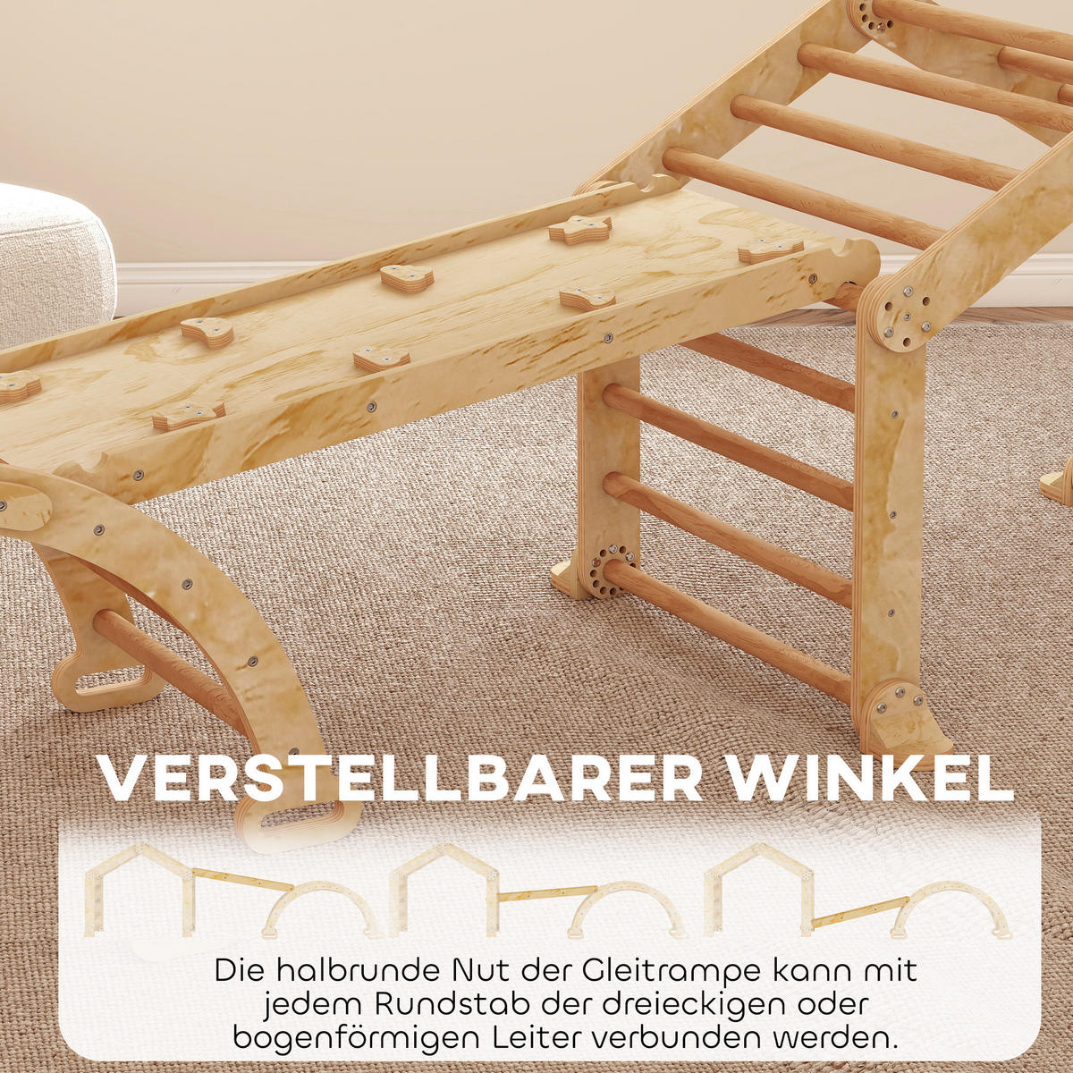 INDOOR-KLETTERGERÜST 9-in-1 Rampe Rutsche Leiter Schreibtafel - Naturfarben, Holz (52.5/48/100cm) - AIYAPLAY