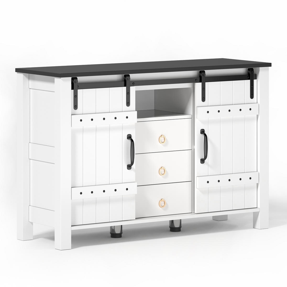 SIDEBOARD im Landhausstil mit 2 Schiebetüren und 3 Schubladen, MDF, 120/40/80 cm, Weiß - Weiß, Holzwerkstoff (120/80/40cm) - Redom