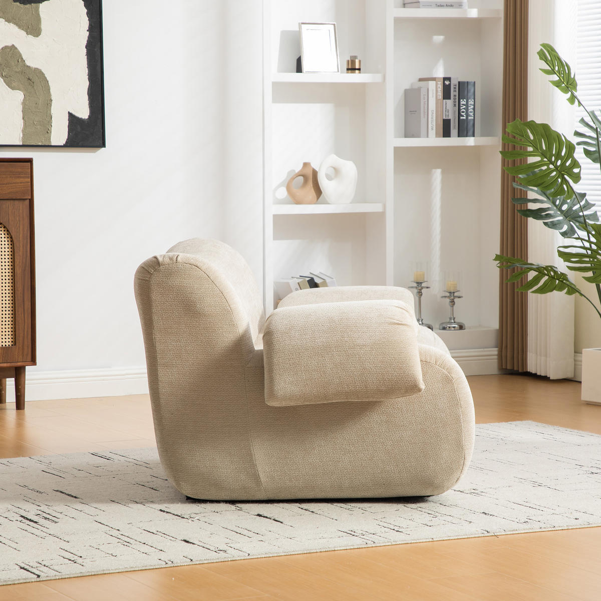 SESSEL DE-35120 mit Chenille-Bezug Hellkhaki - Sandfarben, Textil (92.5/73.5/120cm) - ComfortXL