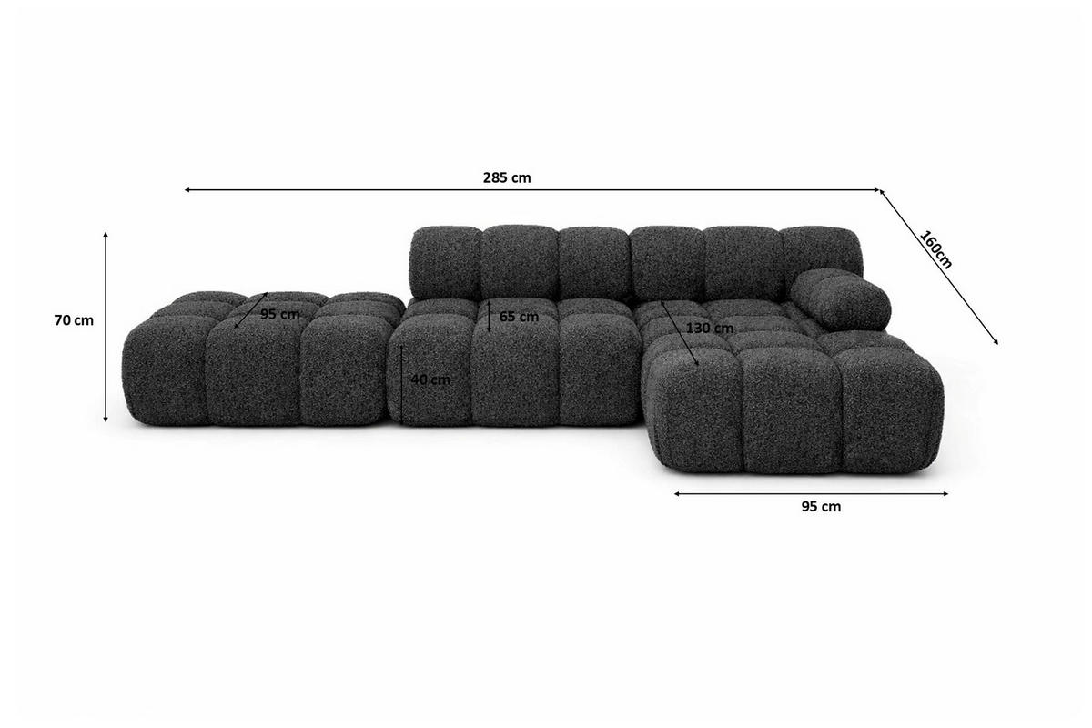 ECKSOFA L-Form Modular Mit Hocker, Bouclé-Stoff Abriamo, Graphit, Rechts, Selia - Graphitfarben, Holz (285/160cm) - Kaiser Möbel