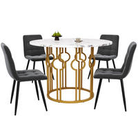 ESSTISCHSET 5-Teilig Rund 100 Cm, Weiße MDF, 4 Dunkelgraue Samtstühle, Gold - Multicolor, Holzwerkstoff (100/76/100cm) - FLIEKS
