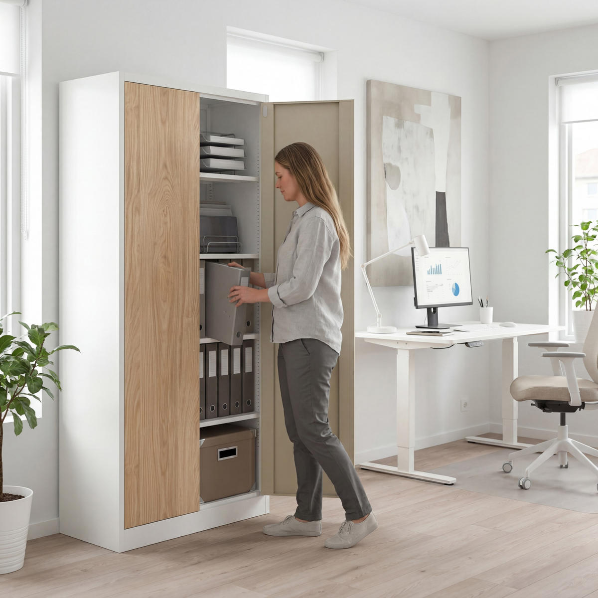 AKTENSCHRANK JAN 185x90x45 cm - Weiß/Braun, Metall (90/185/40cm) - Jan Nowak