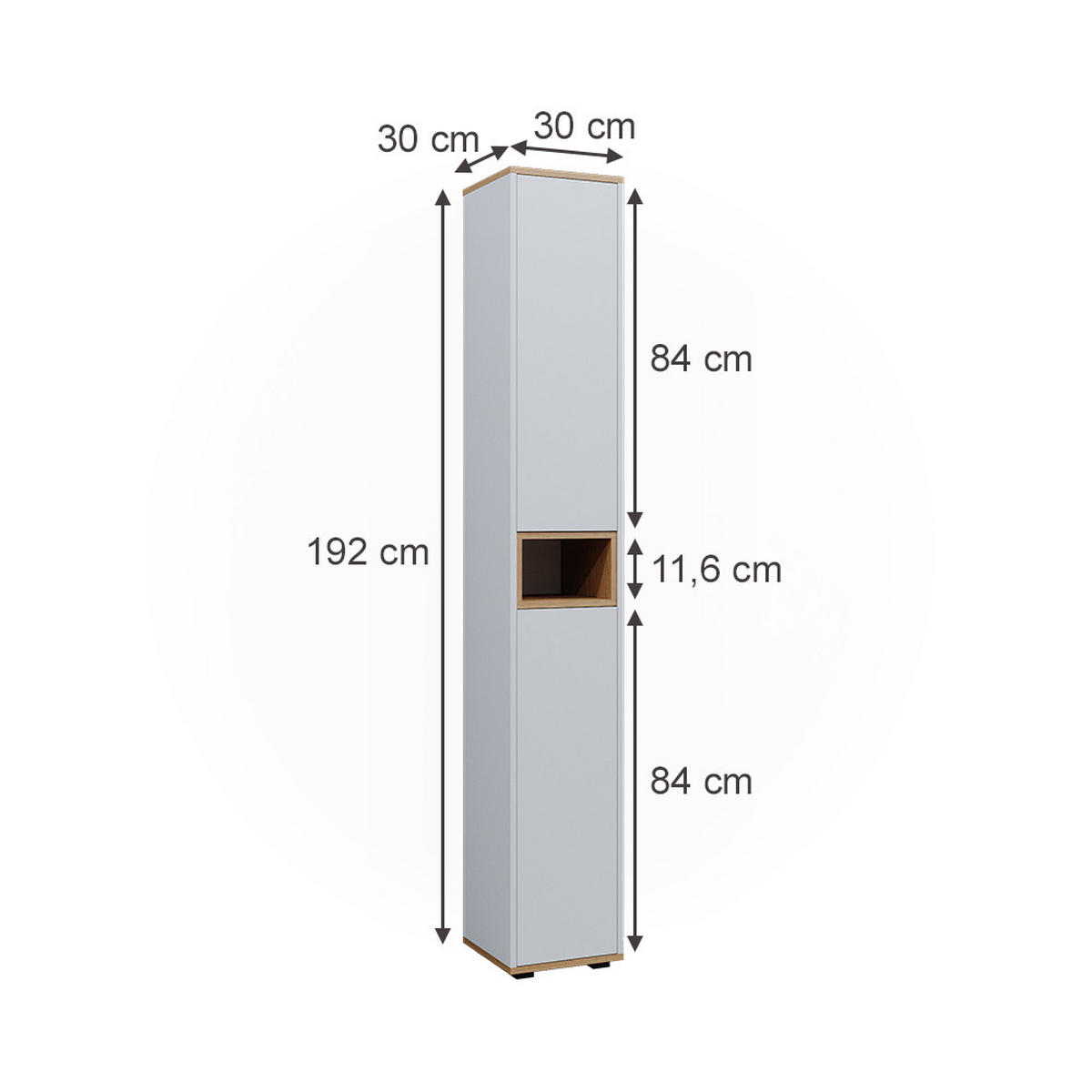 BADSCHRANK Didi Weiß/Artisan 30 x 192 cm mit 2 Türen - Weiß, Holzwerkstoff (30/192/30cm) - Vicco