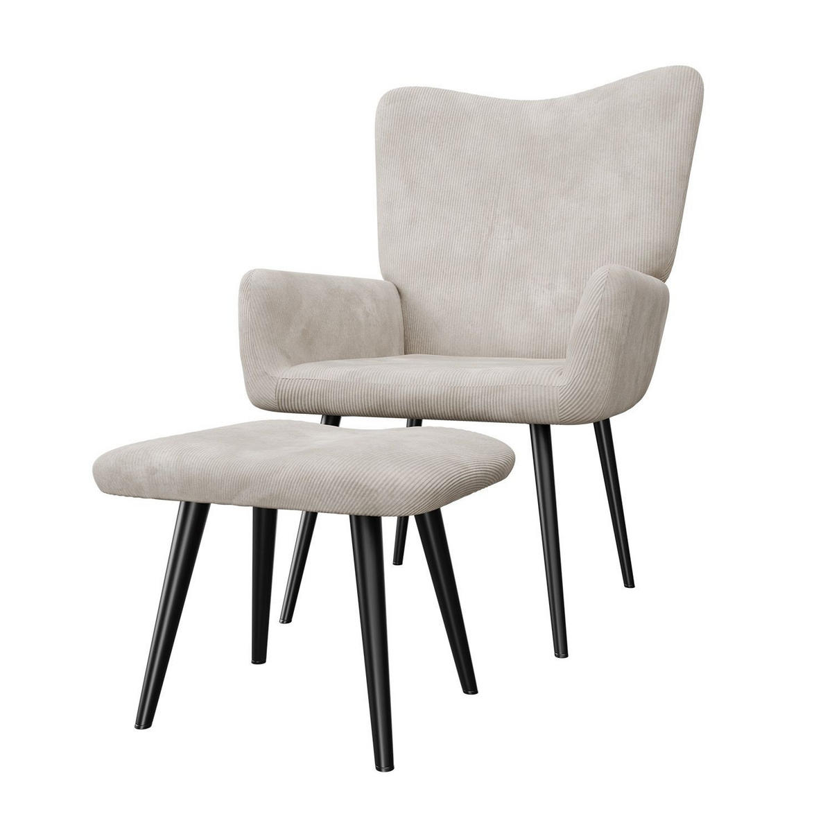 OHRENSESSEL Odense mit Hocker Cord Beige - Beige, Textil (68/95/73cm) - Juskys