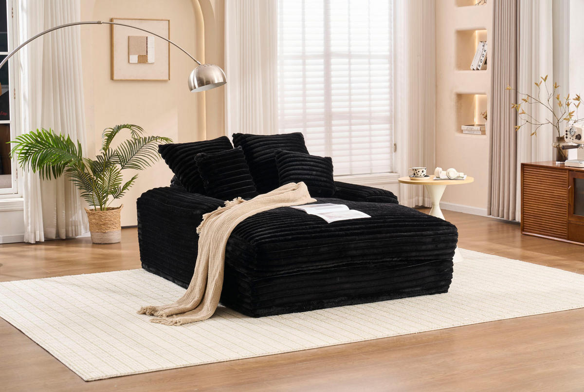 SCHLAFSOFA 137/175 cm in Schwarz – ausklappfrei mit Cordbezug und 4 Kissen - Schwarz, Textil (137/63/175cm) - BEAOK