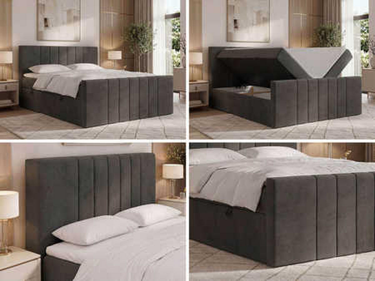 POSTEL BOXSPRING INERO DUO 140/200 - Tmavě šedá Samet - Topper Visco - H3 - černá/tmavě šedá, textil/plast (140/200cm) - MKS