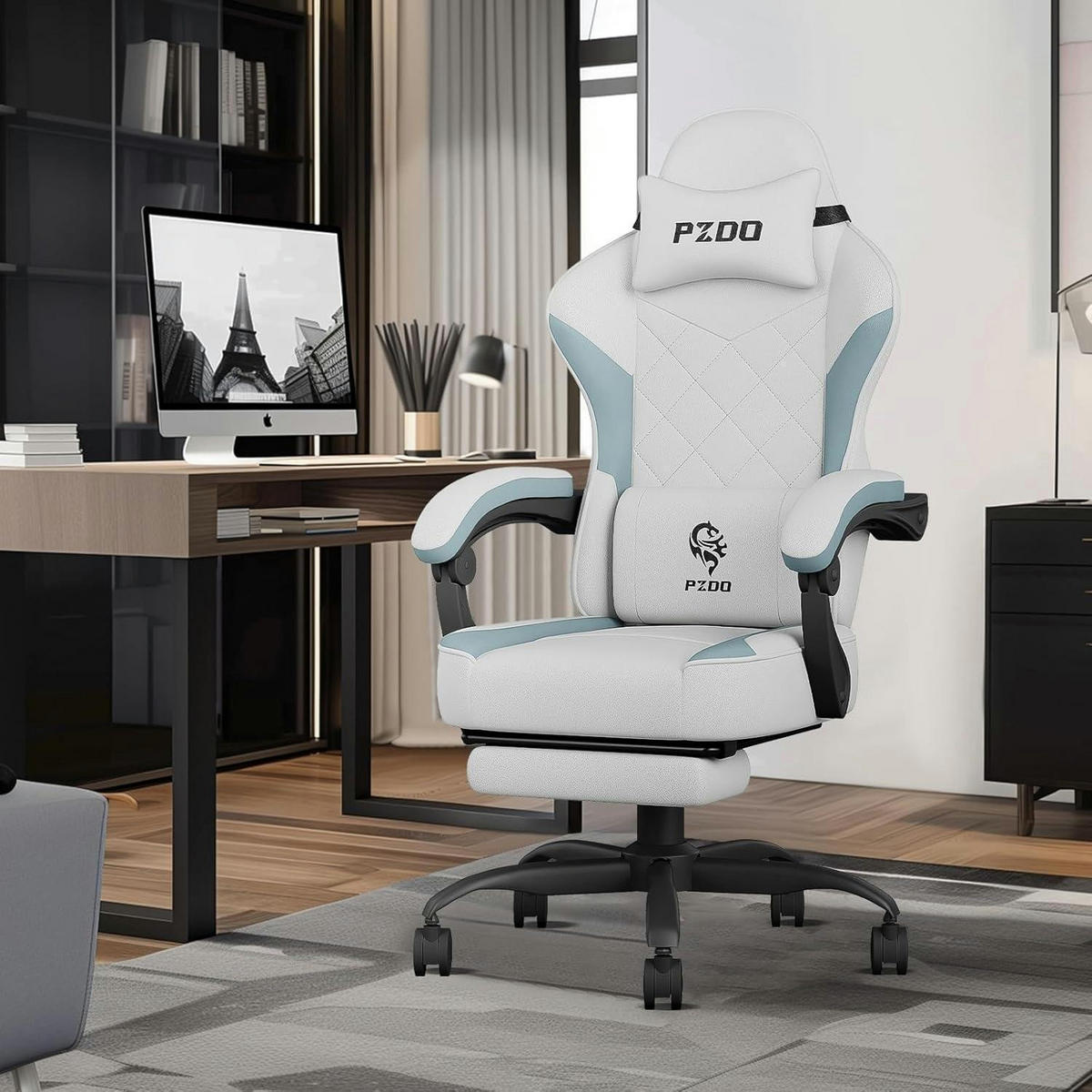 BÜROSTUHL mit Fußstütze und Lendenwirbelstütze Grau - Multicolor, Textil (56/58/57cm)