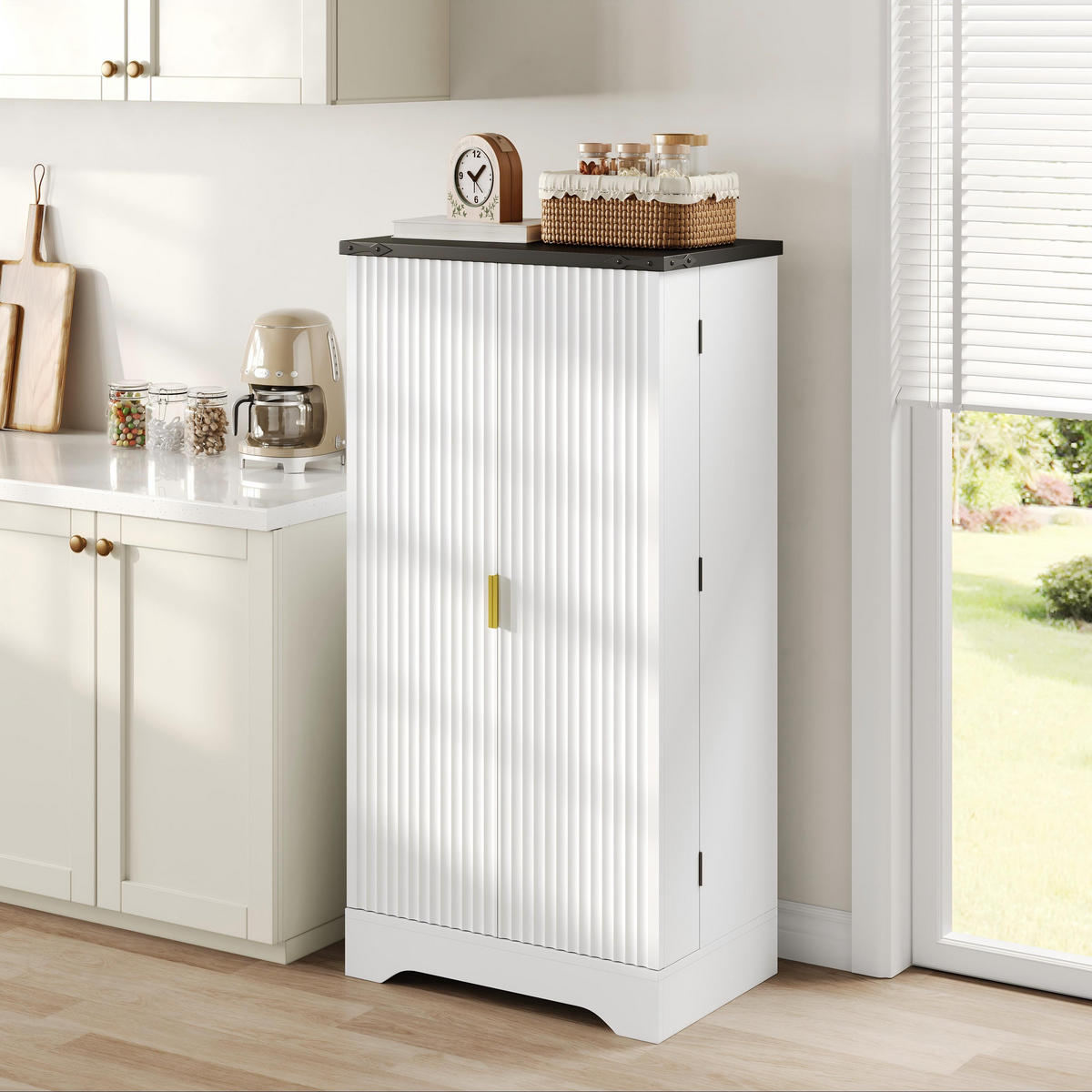 AUFBEWAHRUNGSSCHRANK 120x60,5x40cm weiß mit gerillten Türen & LED - Weiß, Holzwerkstoff (40/120/60.5cm) - Modfu