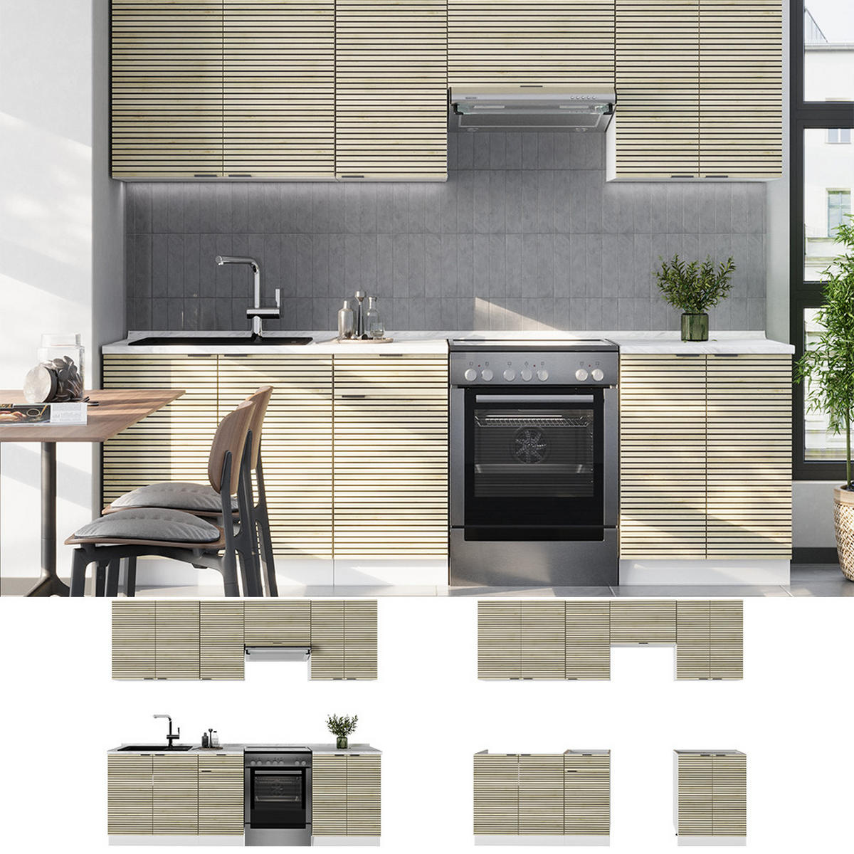 KÜCHENZEILE Fame-Line Eiche Paneel/Weiß 240 cm ohne Arbeitsplatte - Hellbraun/Weiß, Holzwerkstoff (240/81.6/46cm) - Vicco