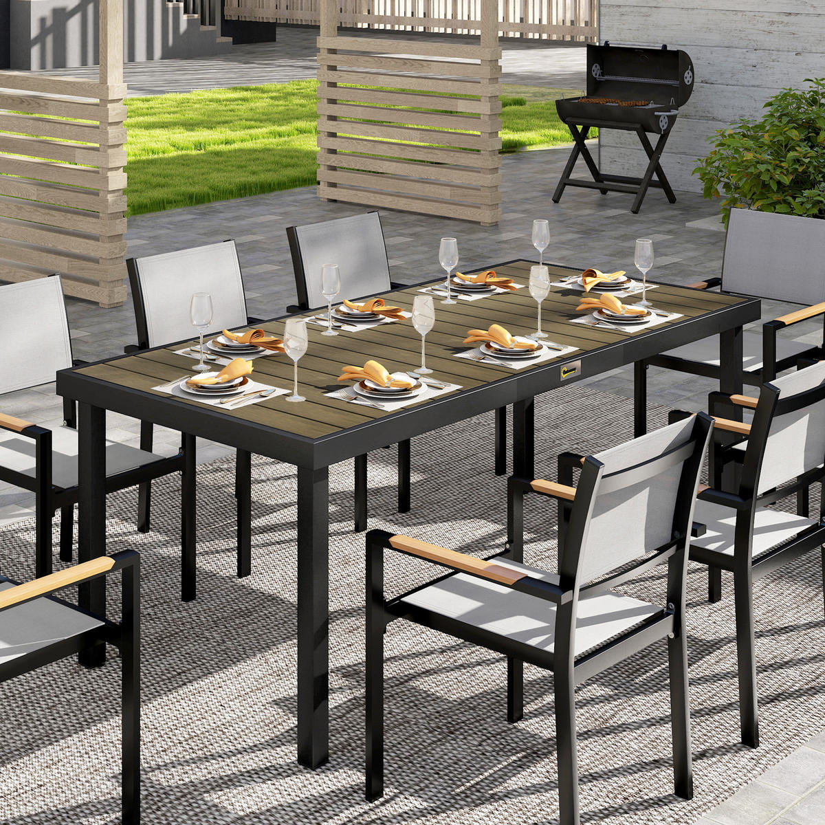 GARTENTISCH DE-07264 für 8 Personen, wetterbeständig mit Holzoptik Naturholz - Naturfarben, Kunststoff/Metall (190/90/74cm) - ComfortXL
