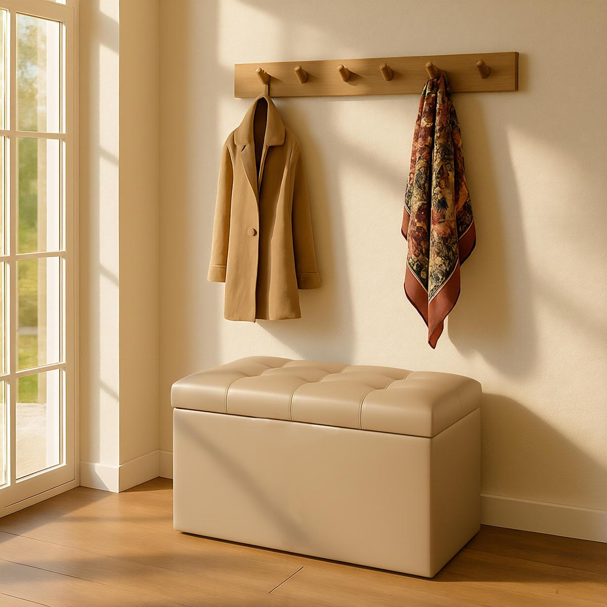 SITZBANK - Beige, Holzwerkstoff/Kunststoff (76/38/38cm) - Relaxdays