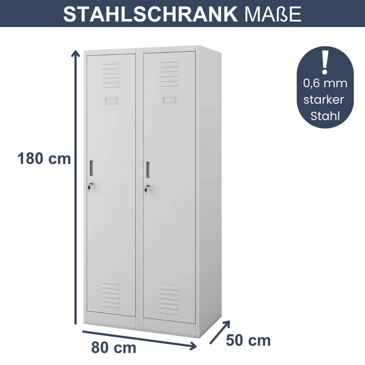 UMKLEIDESCHRANK Spind WIEN 2 Abteile 180x80x50cm Grau - Grau, Metall (80/180/50cm) - DELUKE
