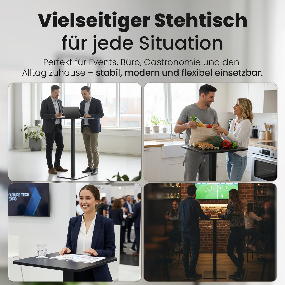 STEHTISCH eckig 60/60/110 cm Holz Schwarz/Schwarz - Schwarz, Holz/Metall (60/60/110cm) - CLP