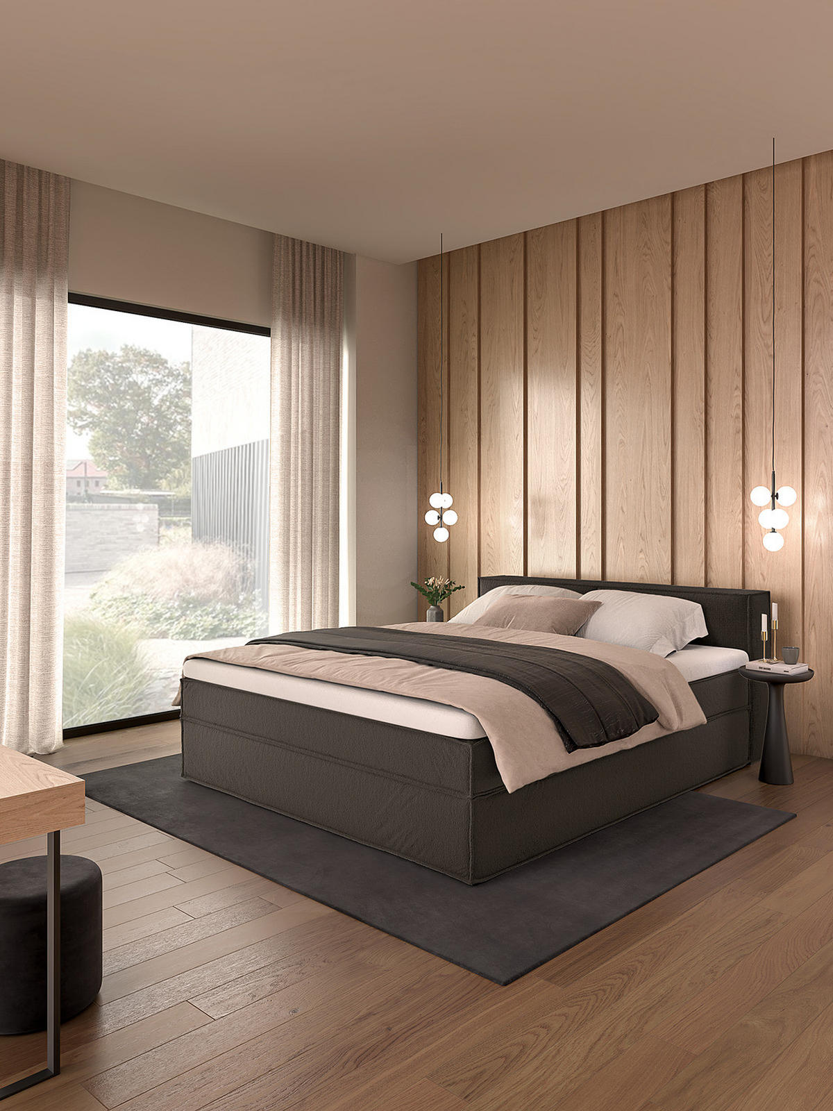 BOXSPRINGBETT mit Kopfteil - Premium - Anthrazit, Textil (180/200cm) - home24