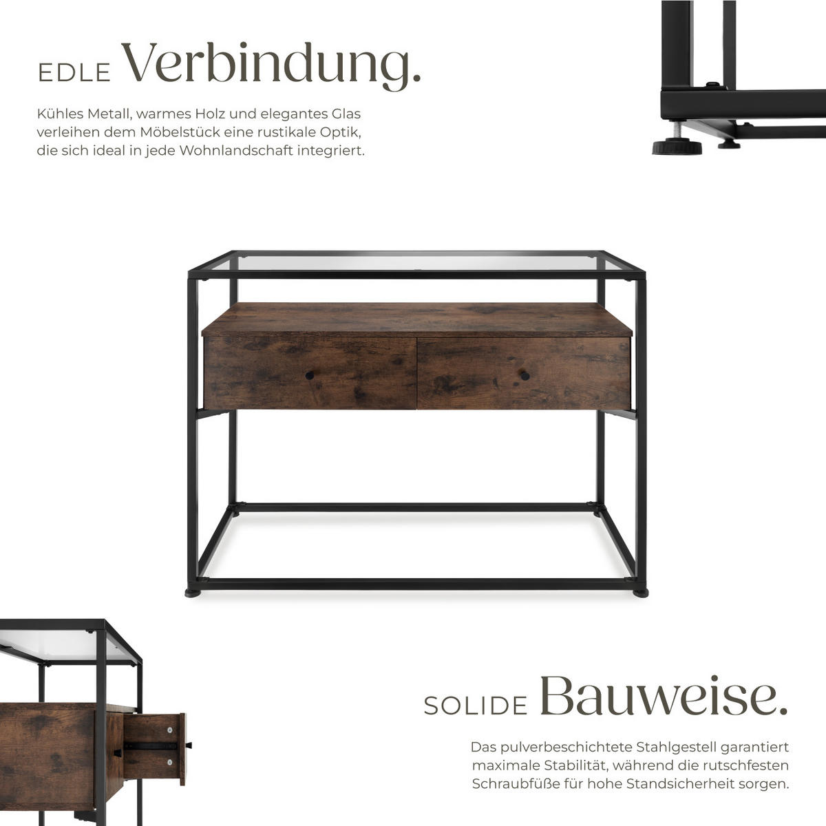 KONSOLENTISCH Reading,101,5 x 41,5 x 80,5 cm,Industrial Holz dunkel, rustikal - Rostfarben, Holzwerkstoff (101.5/41.5/80.5cm) - tectake