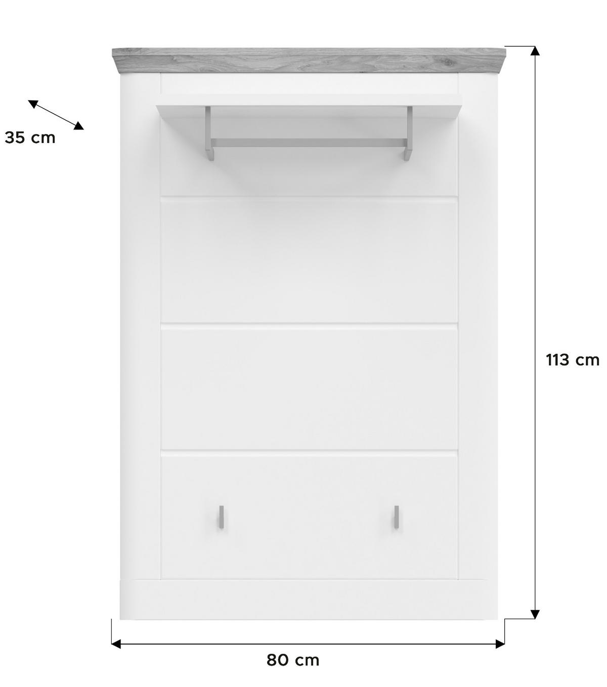 GARDEROBENPANEEL weiß matt, Eiche 79 cm mit Kleiderstange - Eichefarben/Weiß, Holzwerkstoff/Metall (79/114/32cm) - Inn.Furn
