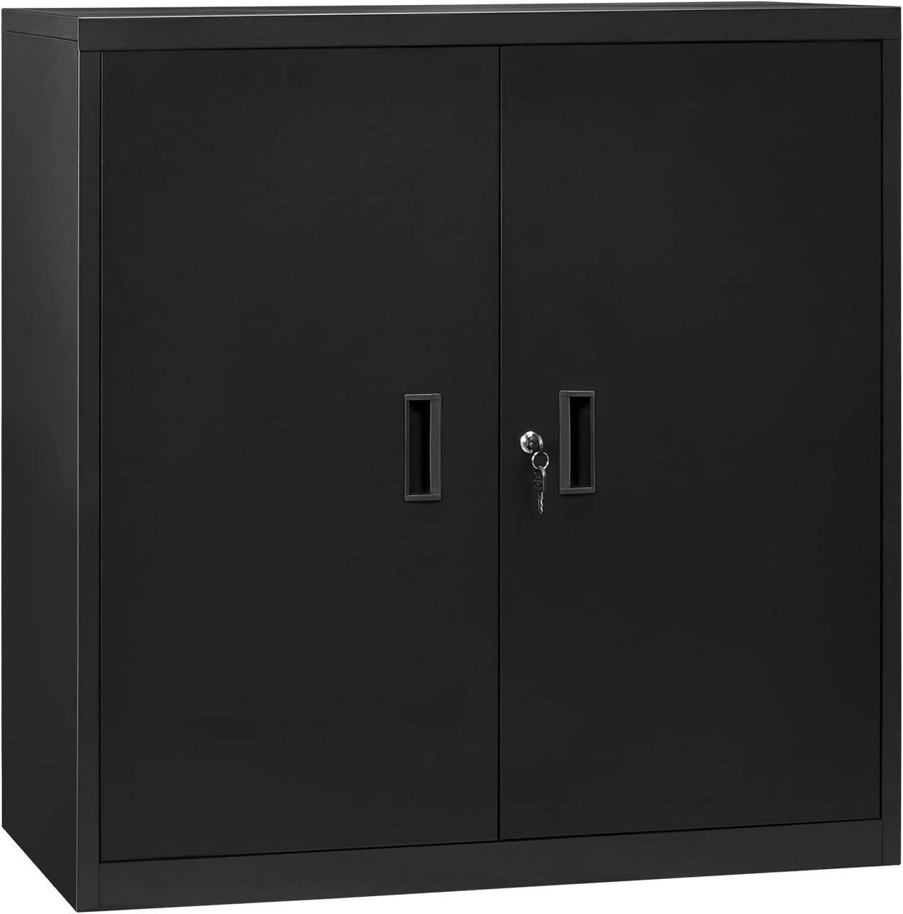 AKTENSCHRANK abschließbar, 90x92x40cm, Metall, Schwarz - Schwarz, Metall (90/92.5/40cm) - Woltu