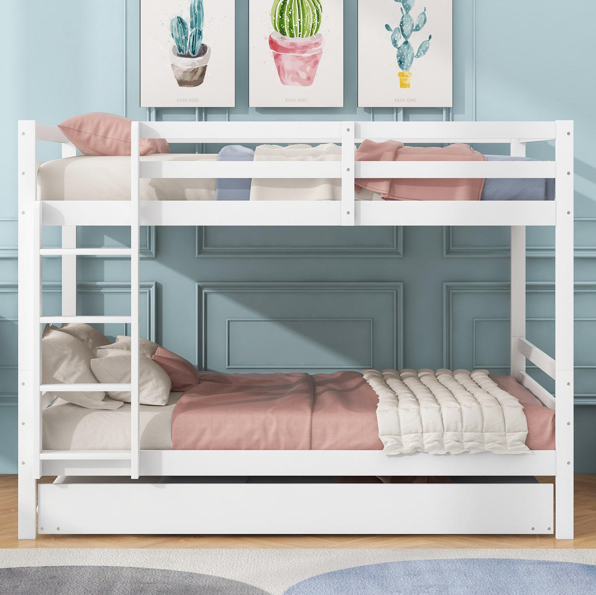 ETAGENBETT 140/200 cm Weiß mit Ausziehbett aus Kiefer - Weiß, Holz (140/200cm) - MIVRAY