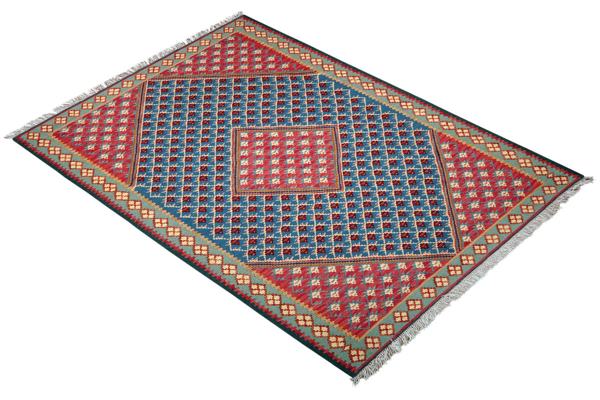 HANDWEBTEPPICH Kelim Senneh Blau 149/109 cm Schurwolle - Blau, Textil (109/149cm) - Looma