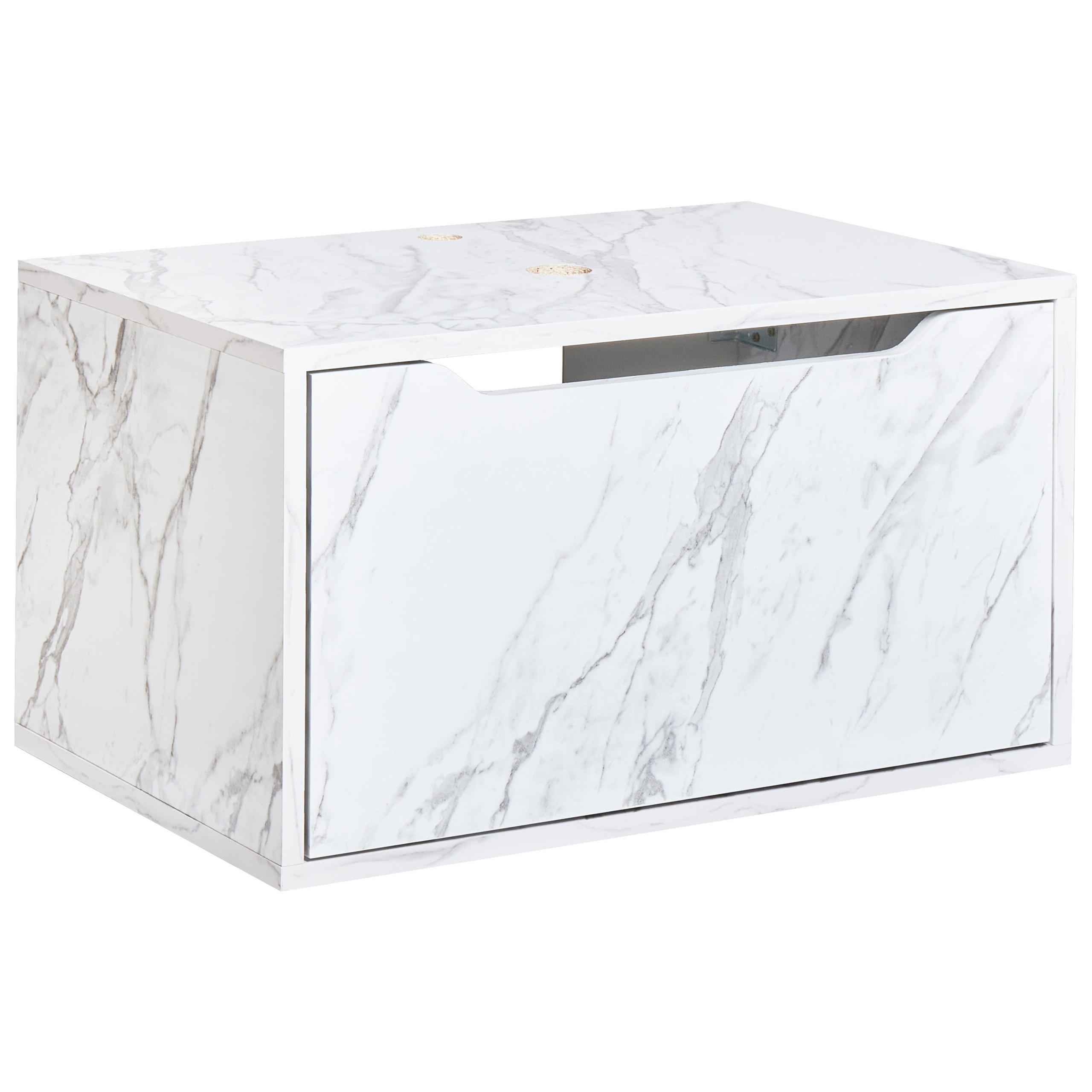 WASCHBECKENUNTERSCHRANK wandmontiertk 60 cm Weißer Marmor Petrolina - Weiß, Holzwerkstoff (60/33/39cm) - Beliani