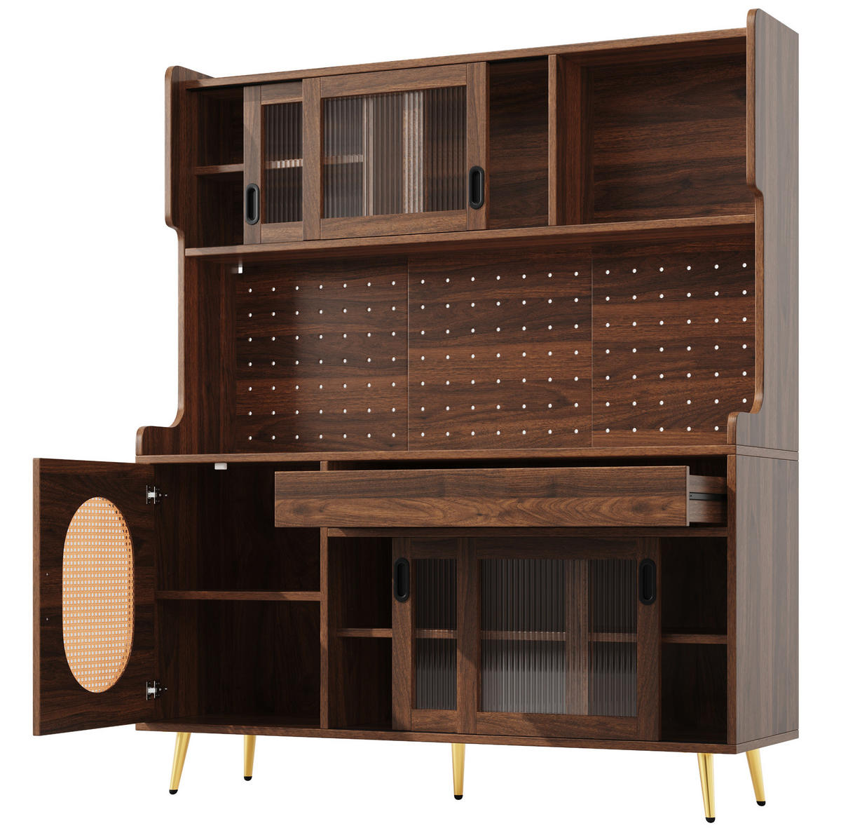 BUFFETSCHRANK mit LED-Lichtleiste 145 x 39 x 171 cm MDF Braun - Braun, Holzwerkstoff (39/171/145cm) - Meubliv