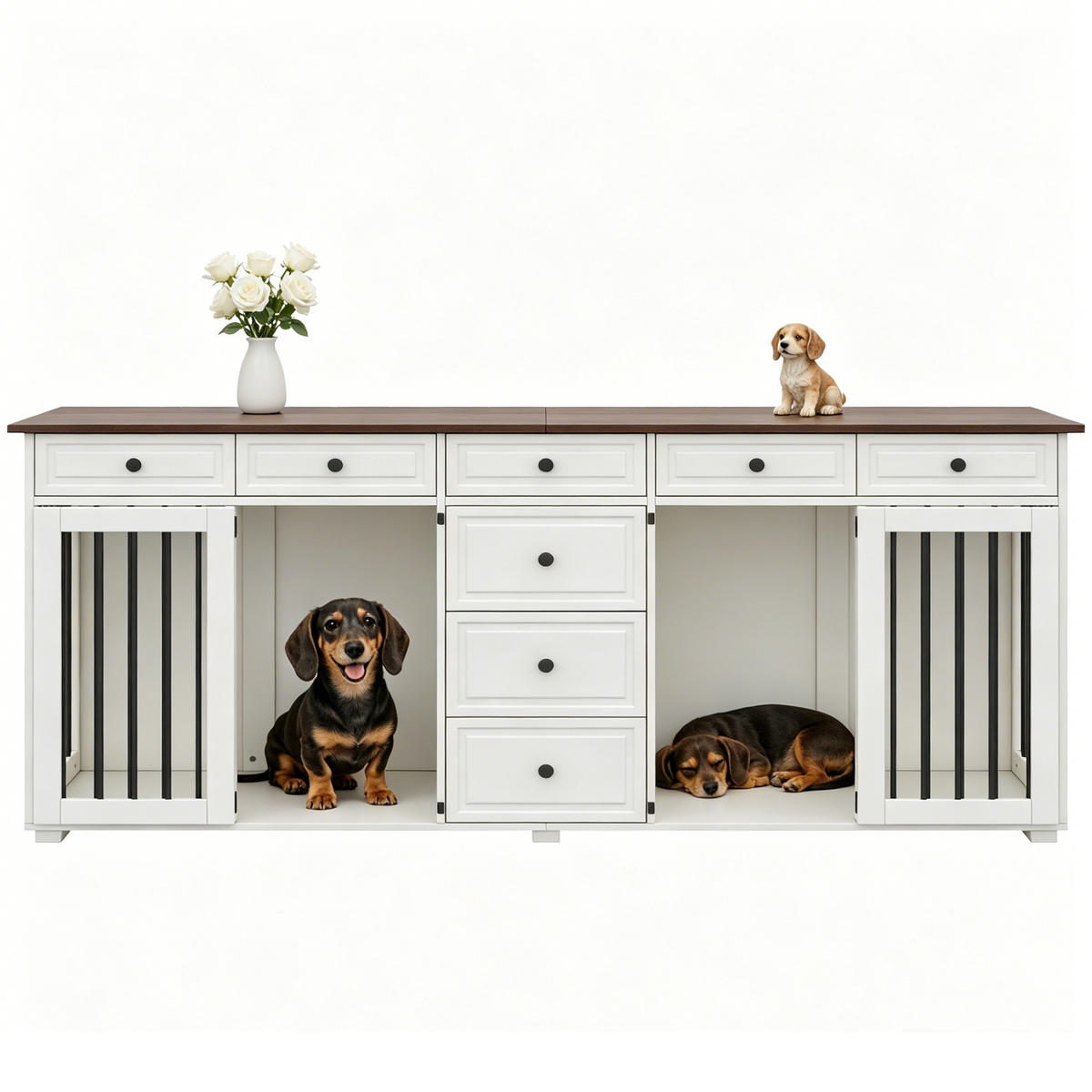 SIDEBOARD Weiß 200×60×85 cm aus MDF und Metall mit acht Schubladen und getrennten Staubereichen - Weiß, Holzwerkstoff (200/85/60cm) - Luhomfu