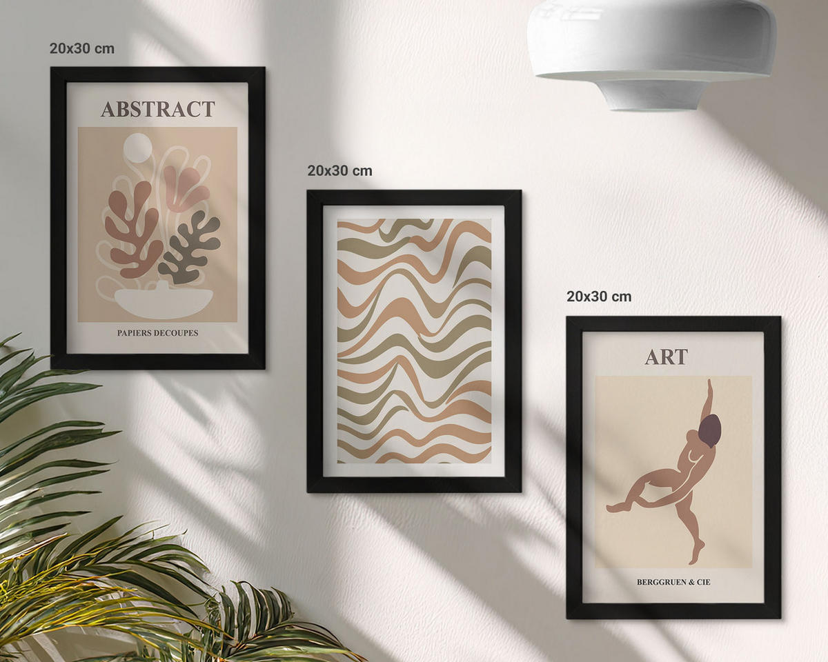 BILDER SET 3er Set - 20x30 cm Schwarzer Rahmen - Matisse Boho abstrakte Muster - Schwarz, Kunststoff (20/30cm) - TULUP